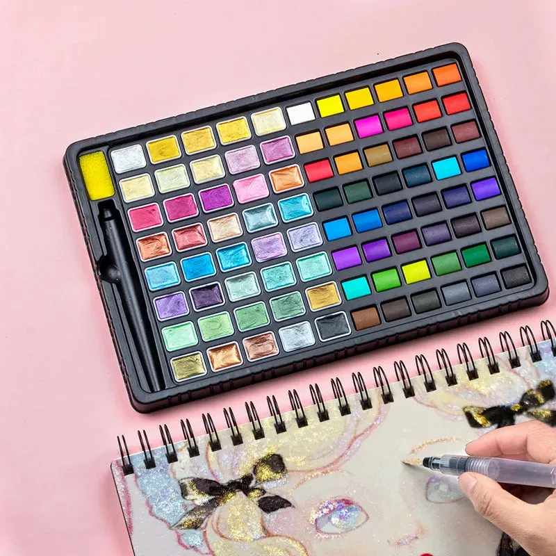 Pearlescent Solid Watercolor Paint Set – 24/36/48/88 Colors – Artist Portable Watercolor Kit