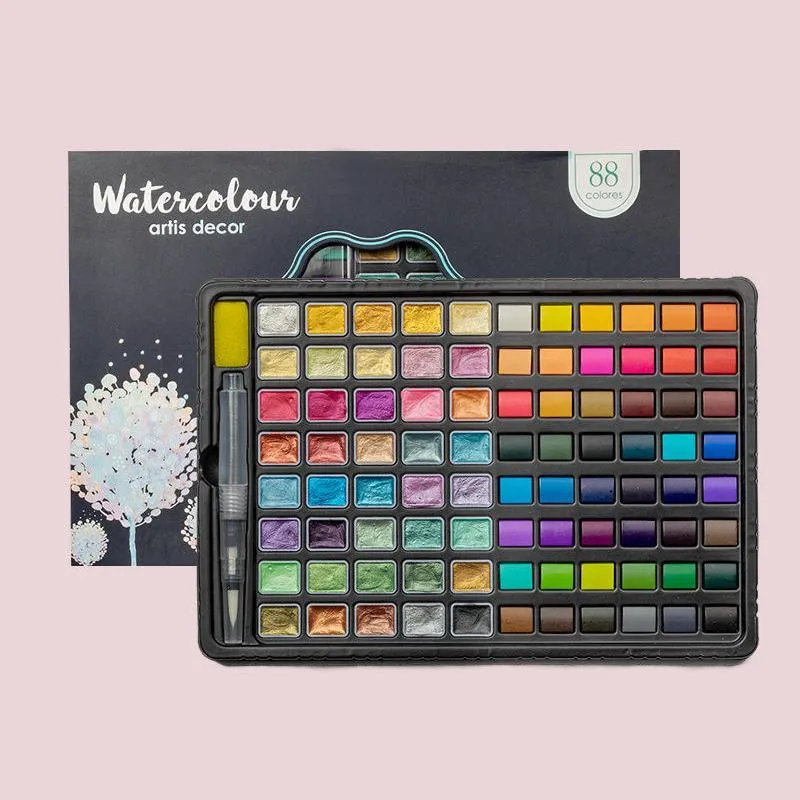 Pearlescent Solid Watercolor Paint Set – 24/36/48/88 Colors – Artist Portable Watercolor Kit