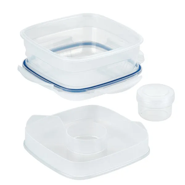 Salad Container with Removable Tray and Dressing Cup