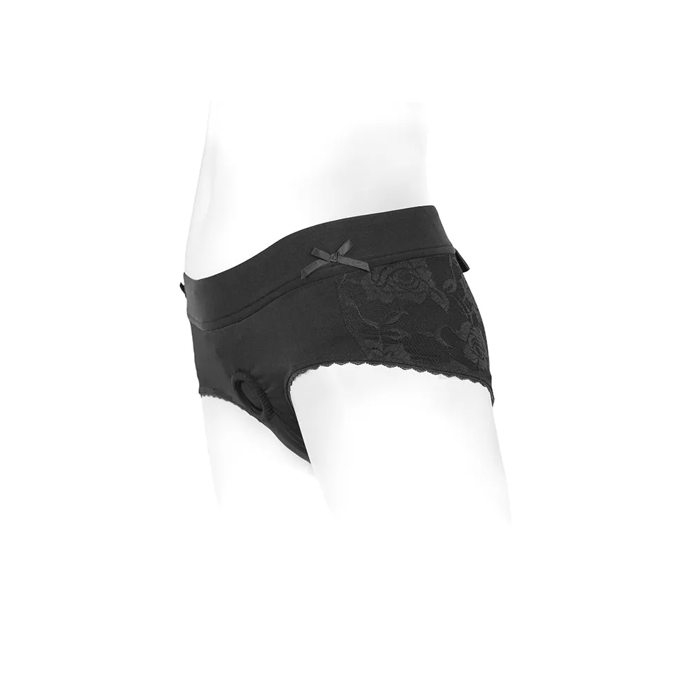 SpareParts Bella Cleavage Booty Short Harness Black Size 5XL