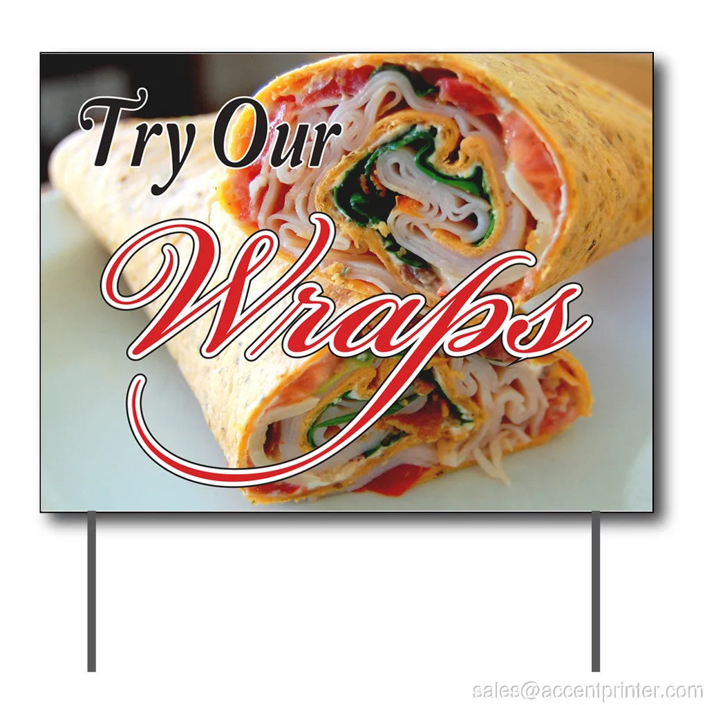 Try Our Wraps Curbside Sign, 24"w x 18"h, Full Color Double Sided
