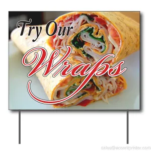Try Our Wraps Curbside Sign, 24"w x 18"h, Full Color Double Sided