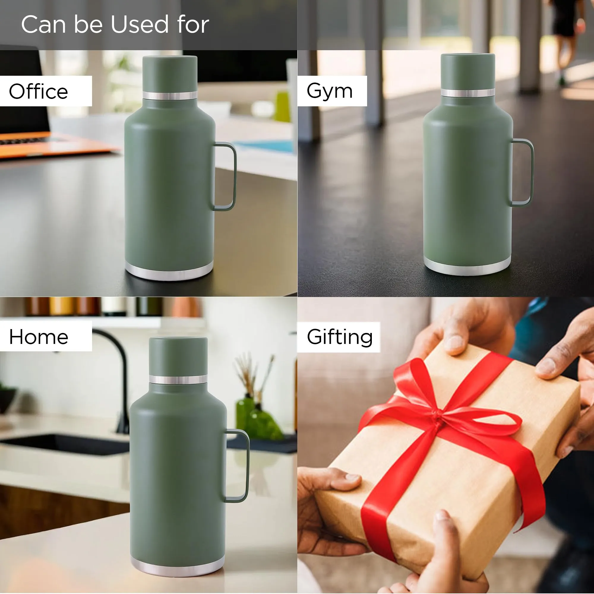 UMAI 2000ml Double Walled Vacuum Thermosteel Water Bottle | Stainless Steel | Hot and Cold | Insulated Water Bottle for Office, Gym, Travel | BPA-Free | Leakproof | Rustproof | Green